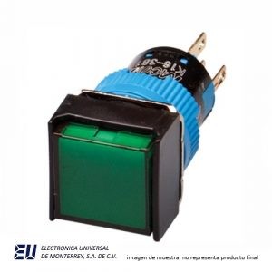 BOTON PULSADOR SOSTENIDO ILUMINADO VERDE 120V 16MM NA +NC – K16-382-GA1