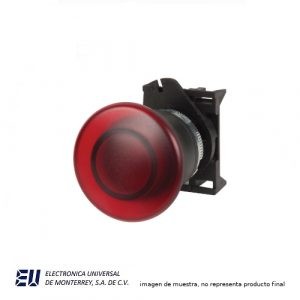 BOTON DE HONGO ROJO PLASTICO CON TRABA 22MM ILUMINADO – PPFL1S4N